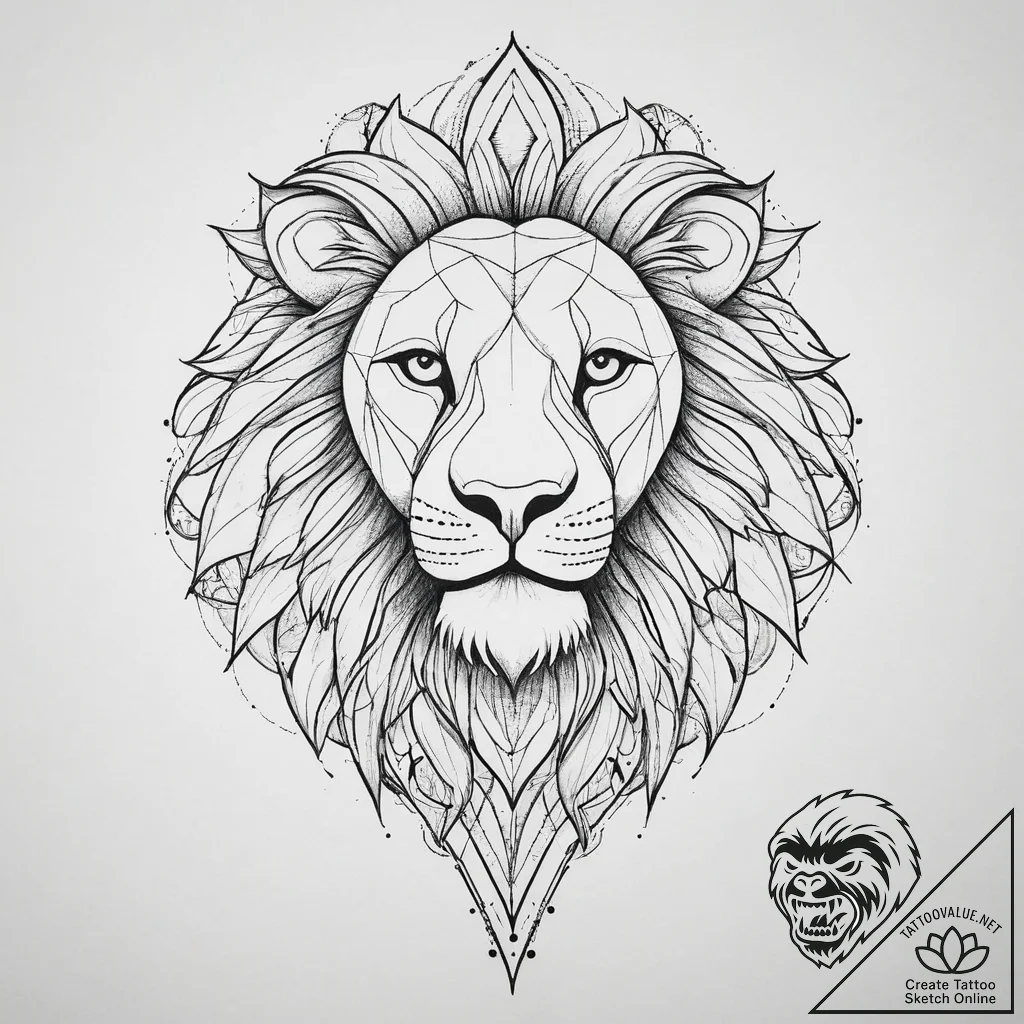 Tattoo sketch geometric lion, artistic tattoo... - tattoo sketch (№1757299315_0, 08.09.2025 02:41) — tattoovalue.net