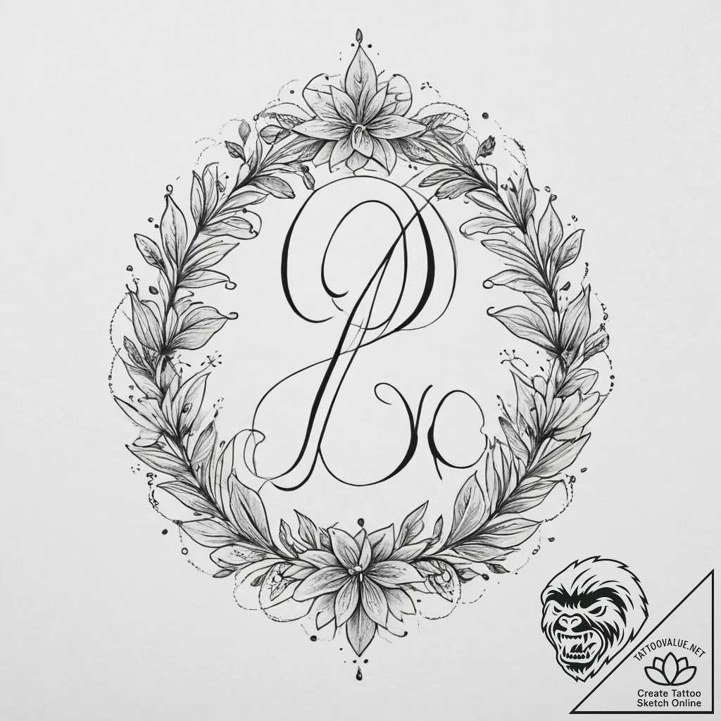 Tattoo sketch botanical monogram, tattoo sket... - tattoo sketch (№1757301696_0, 08.09.2025 03:21) — tattoovalue.net