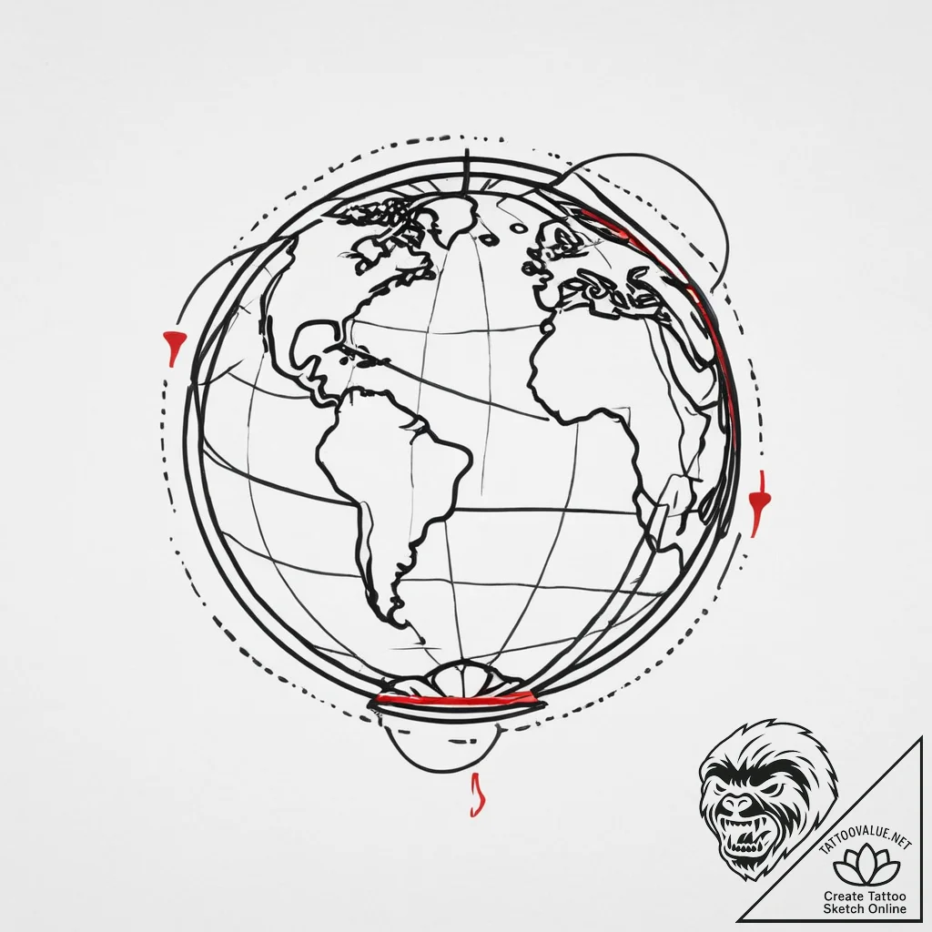 Tattoo sketch globe, tattoo line art, linewor... - tattoo sketch (№1757307621_0, 08.09.2025 05:00) — tattoovalue.net