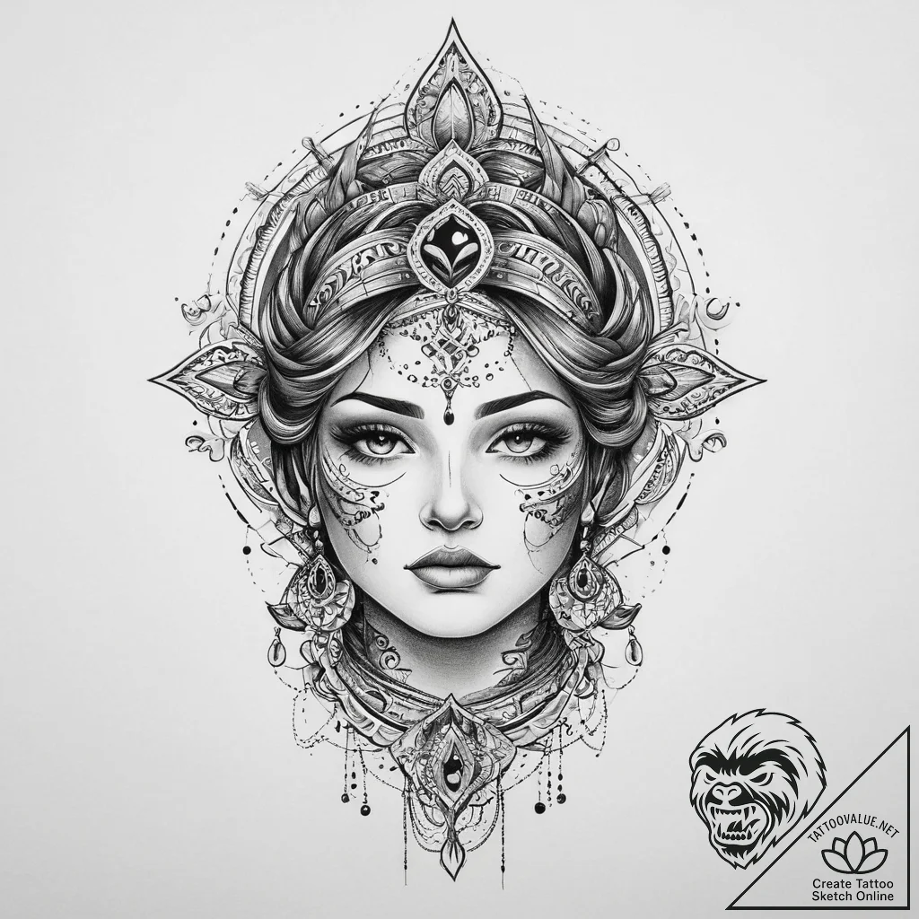 Tattoo sketch holy portrait, tattoo flash she... - tattoo sketch (№1757308205_0, 08.09.2025 05:10) — tattoovalue.net