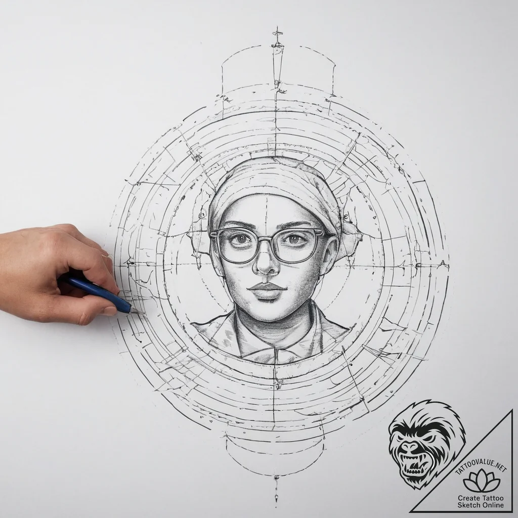 Tattoo sketch engineer a person with a bluepr... - tattoo sketch (№1757308984_0, 08.09.2025 05:23) — tattoovalue.net