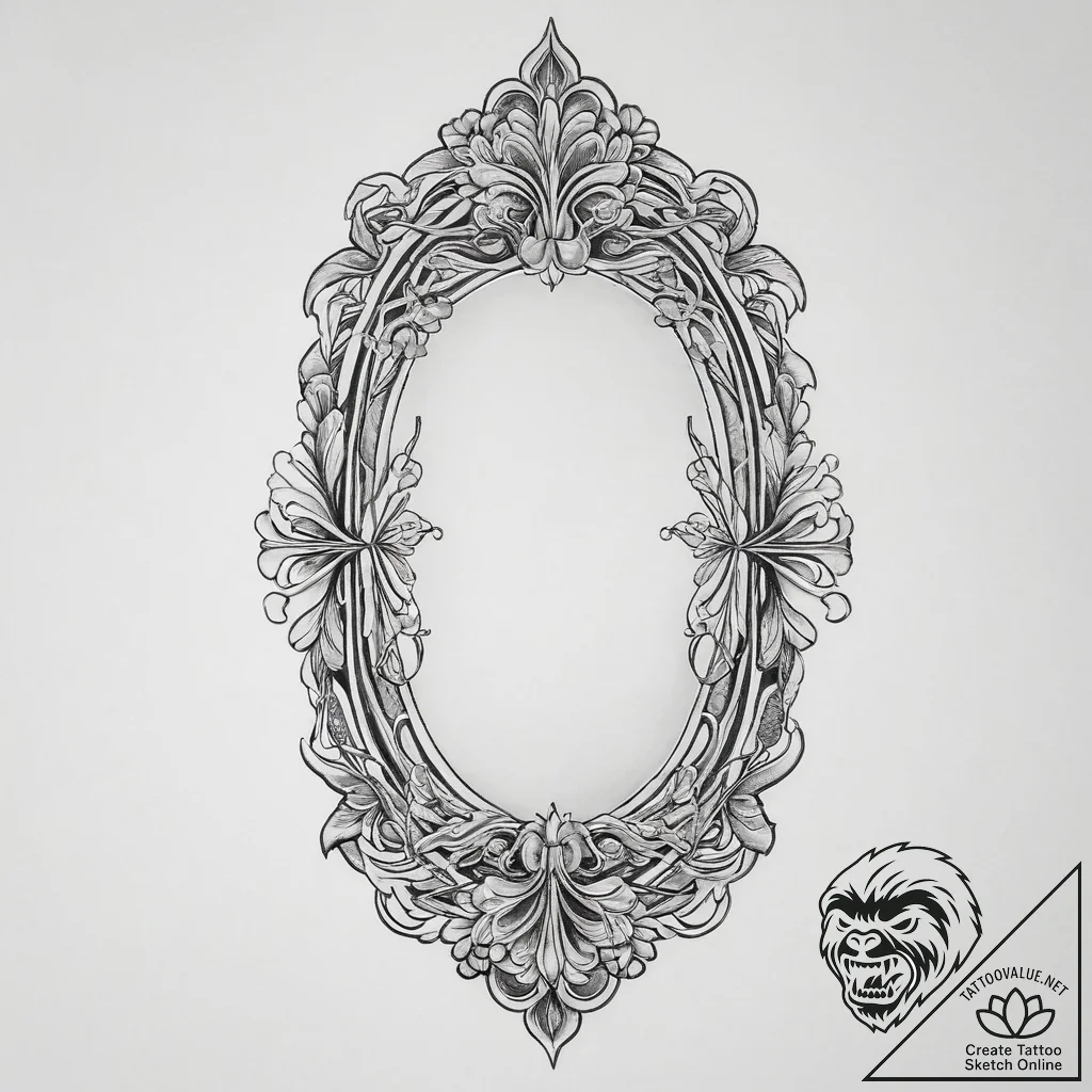 Tattoo sketch mirror, tattoo line art, on a c... - tattoo sketch (№1757311520_0, 08.09.2025 06:05) — tattoovalue.net