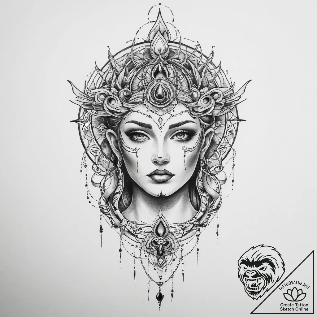 Tattoo sketch mystical portrayal - tattoo sketch (№1757311715_0, 08.09.2025 06:08) — tattoovalue.net