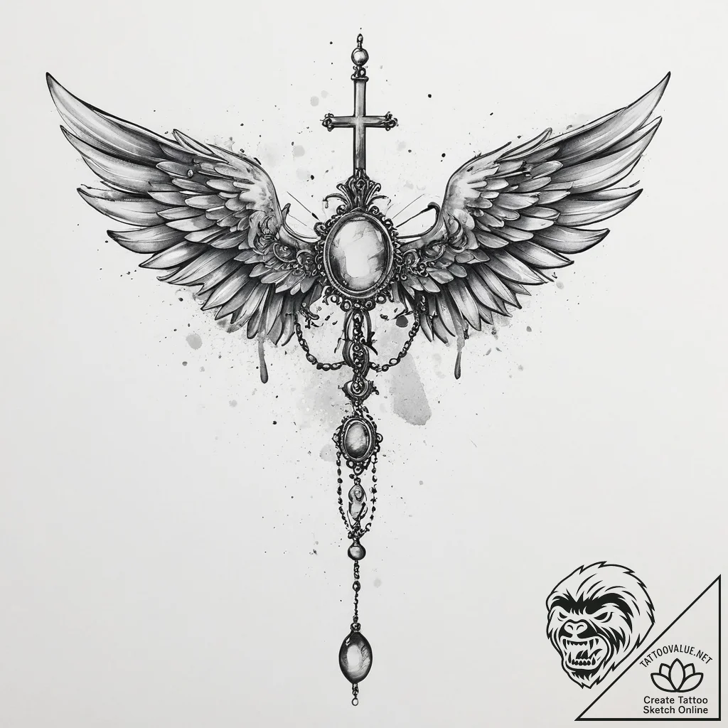 Tattoo sketch rosary beads with wings, tattoo... - tattoo sketch (№1757312697_0, 08.09.2025 06:24) — tattoovalue.net