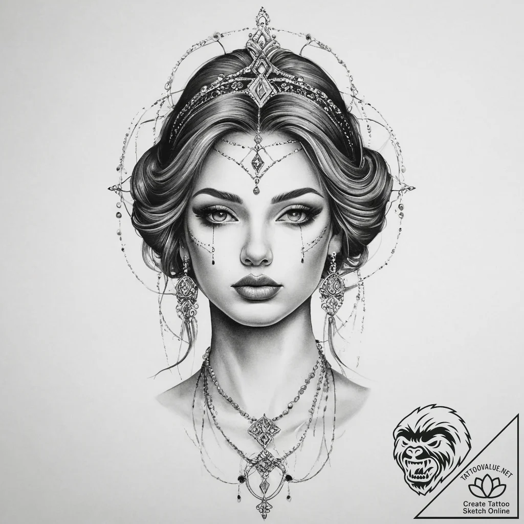 Tattoo sketch divine portrayal - tattoo sketch (№1757313087_0, 08.09.2025 06:31) — tattoovalue.net