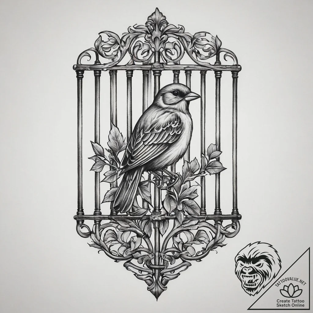 Tattoo sketch prison bars with a bird, artist... - tattoo sketch (№1757314257_0, 08.09.2025 06:50) — tattoovalue.net