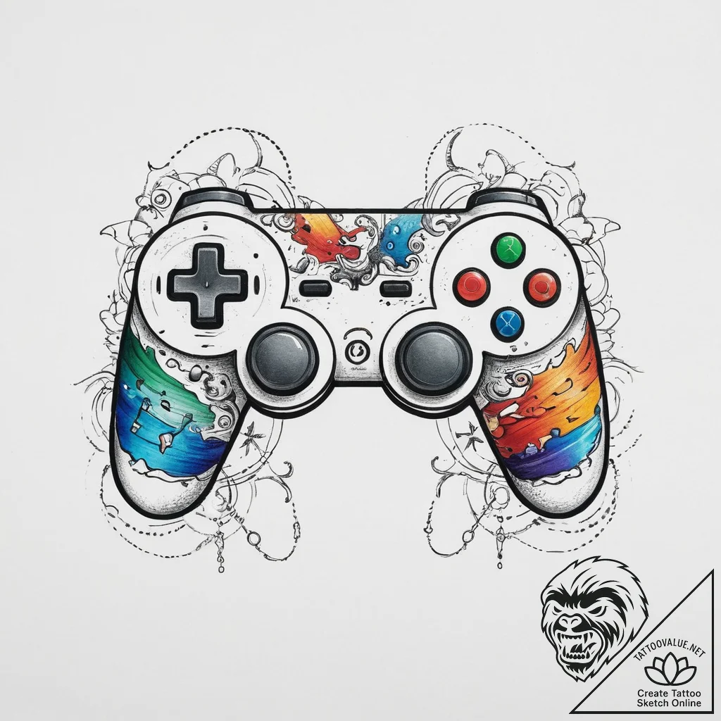 Tattoo sketch 1990s video game controller, ar... - tattoo sketch (№1757316011_0, 08.09.2025 07:20) — tattoovalue.net