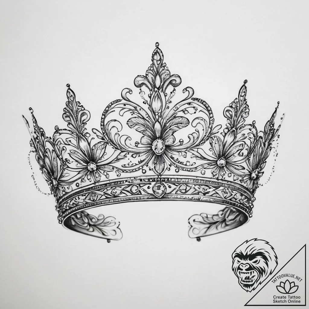 Tattoo sketch tiara tattoo - tattoo sketch (№1757316400_0, 08.09.2025 07:26) — tattoovalue.net