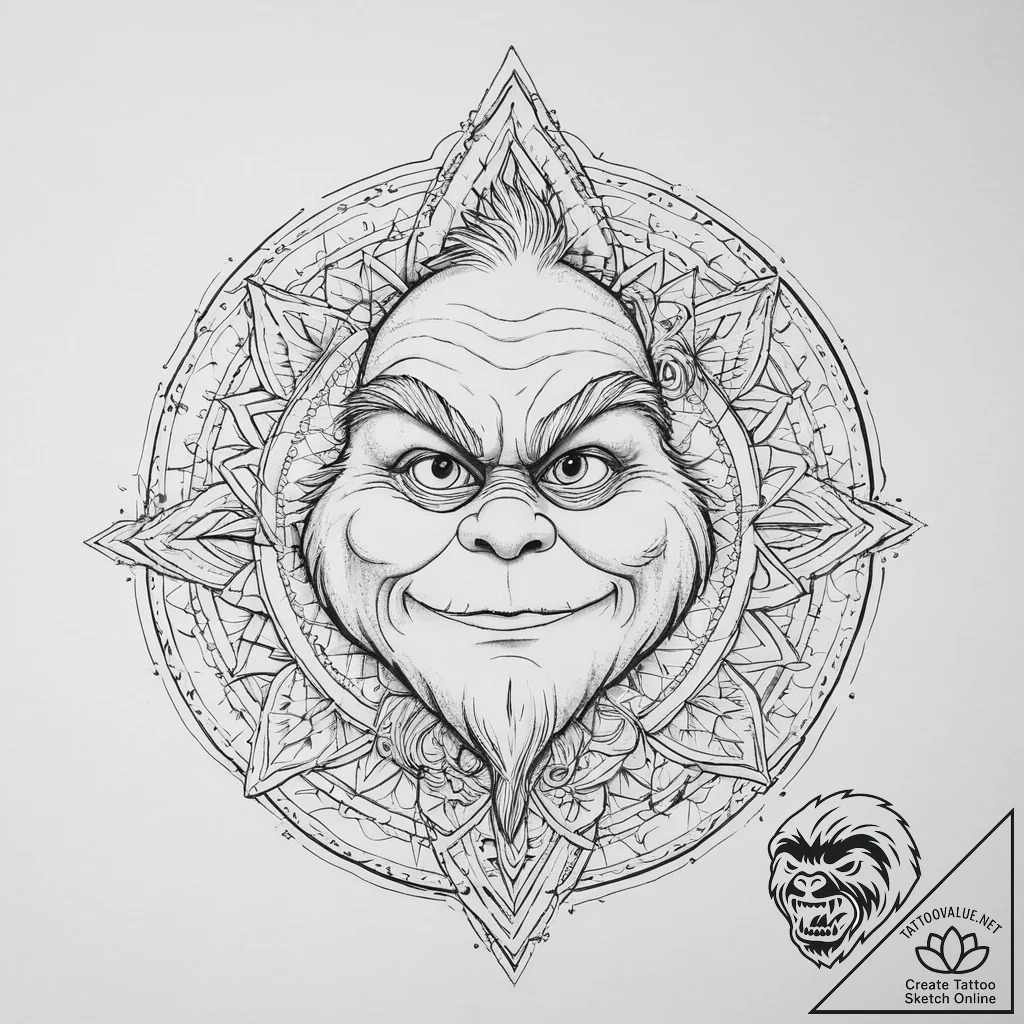 Tattoo sketch the grinch with a sack, tattoo... - tattoo sketch (№1757317572_0, 08.09.2025 07:46) — tattoovalue.net