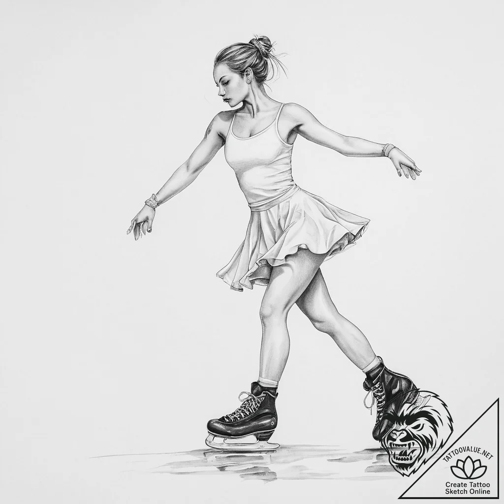 Tattoo sketch figure skating person on ice - tattoo sketch (№1757317962_0, 08.09.2025 07:52) — tattoovalue.net