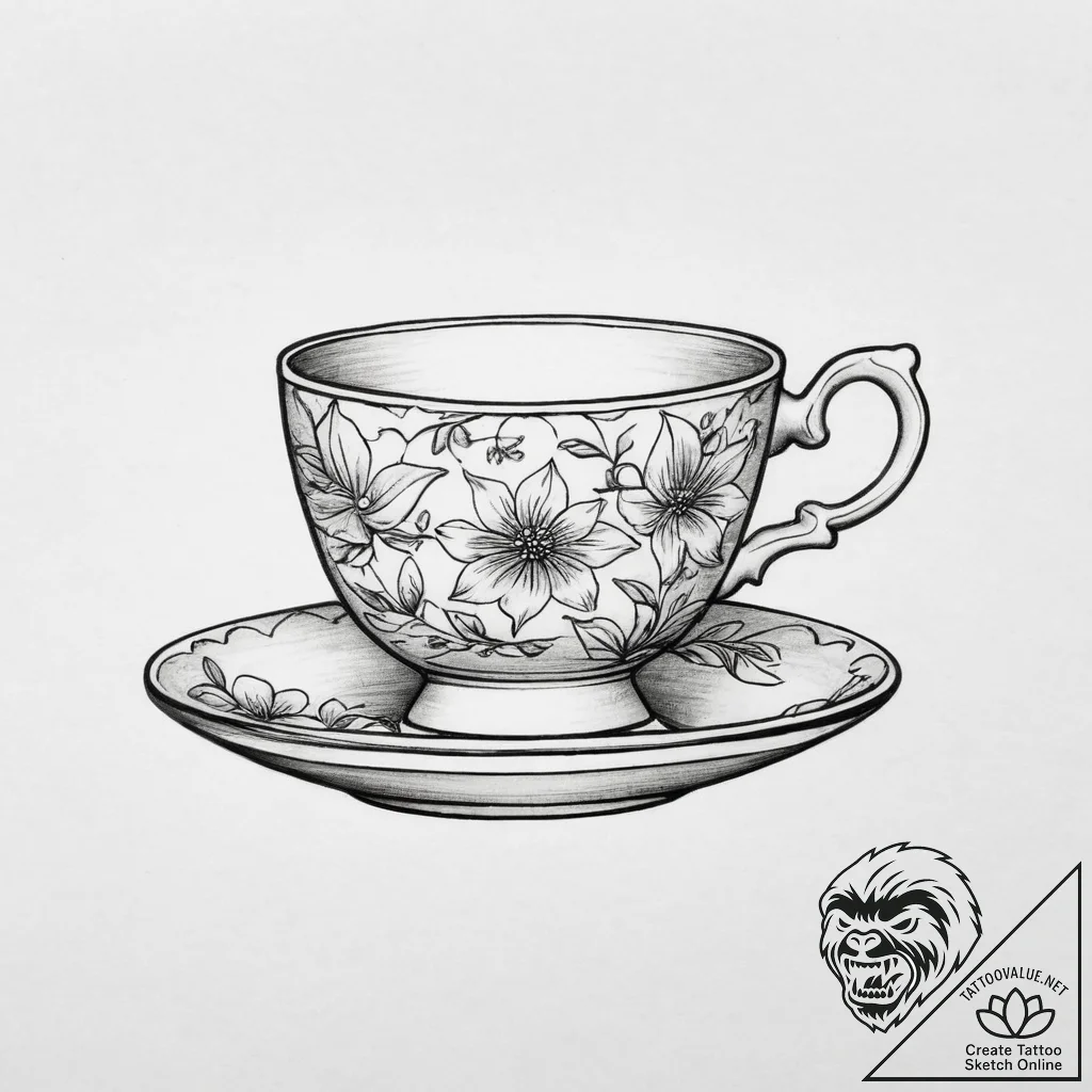 Tattoo sketch teacup tattoo, artistic tattoo... - tattoo sketch (№1757318935_0, 08.09.2025 08:08) — tattoovalue.net