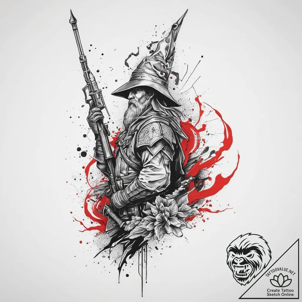 Tattoo sketch soldier with a wizard, concept... - tattoo sketch (№1757319131_0, 08.09.2025 08:12) — tattoovalue.net