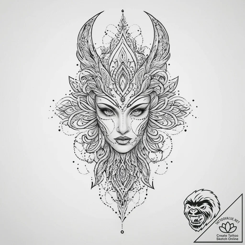 Tattoo sketch banshee, ink illustration for t... - tattoo sketch (№1757322835_0, 08.09.2025 09:13) — tattoovalue.net