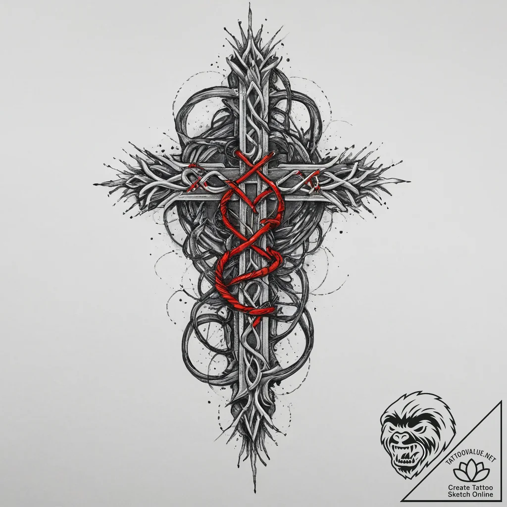 Tattoo sketch nauthiz rune with intertwined r... - tattoo sketch (№1757323226_0, 08.09.2025 09:20) — tattoovalue.net