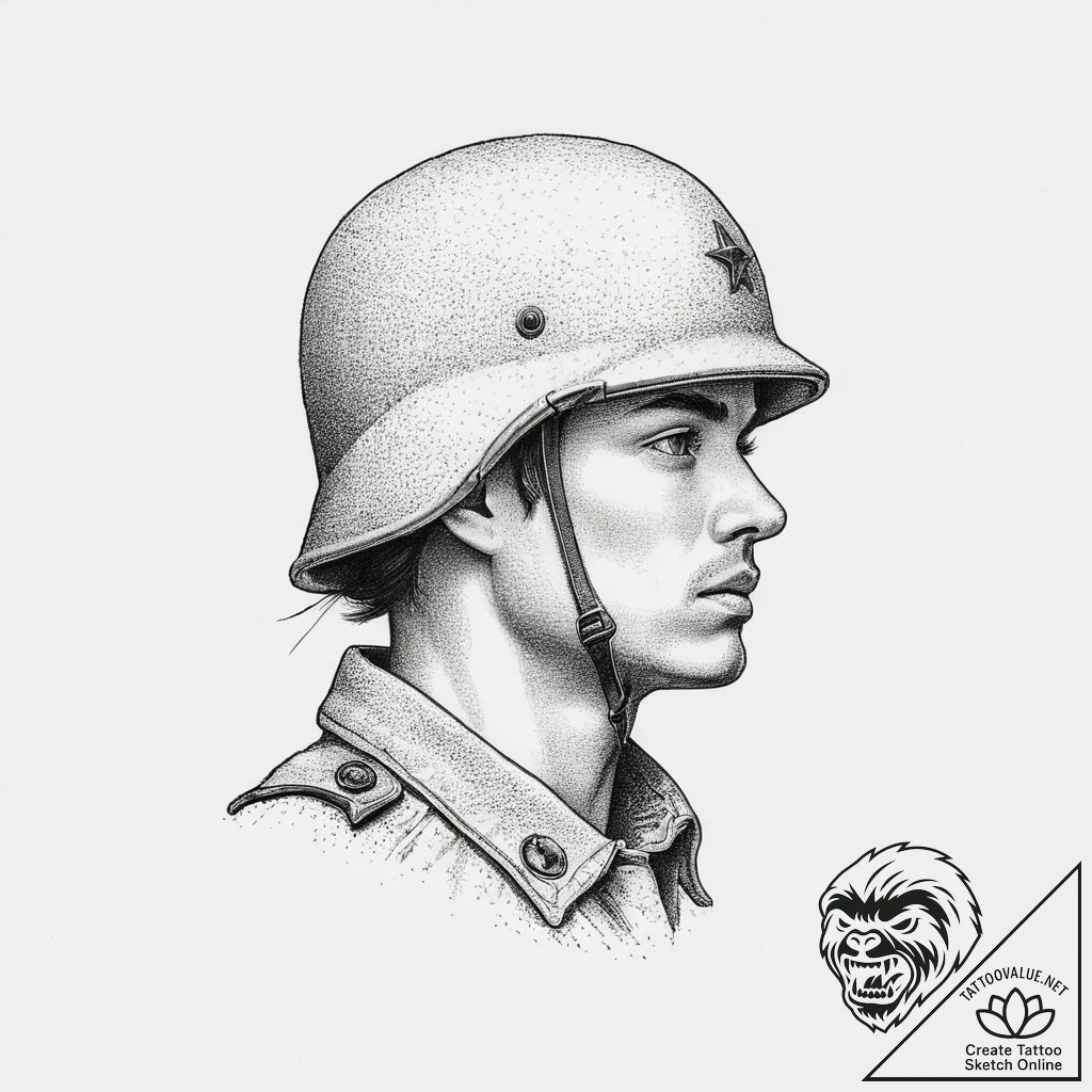 Tattoo sketch soldier with a thread, tattoo s... - tattoo sketch (№1757326345_0, 08.09.2025 10:12) — tattoovalue.net