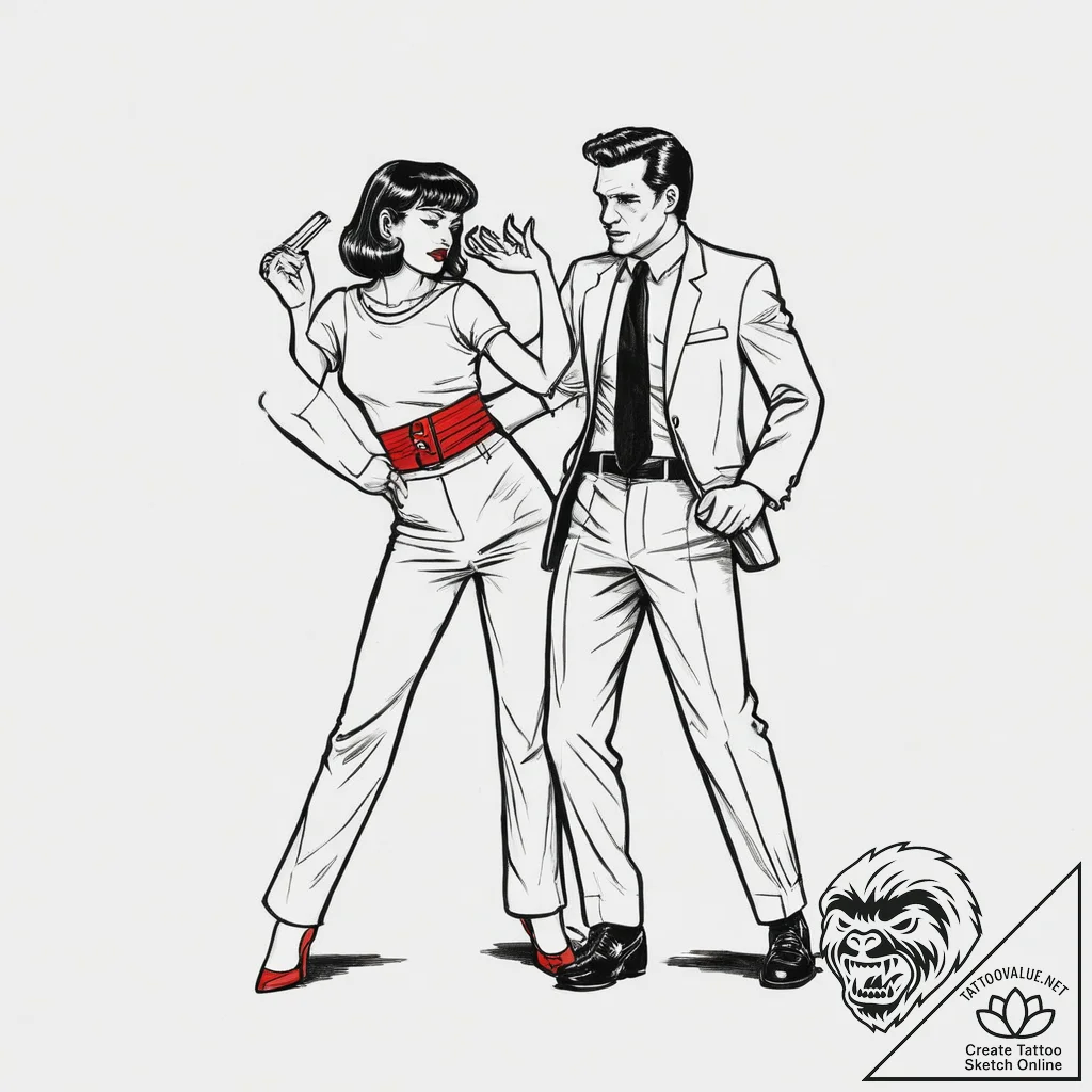 Tattoo sketch pulp fiction dance scene, artis... - tattoo sketch (№1757326735_0, 08.09.2025 10:18) — tattoovalue.net