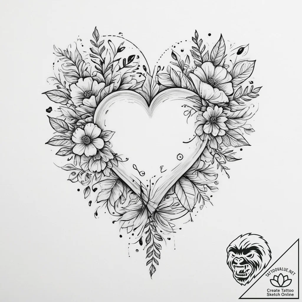 Tattoo sketch узор в виде сердца с цветами - tattoo sketch (№1757327127_0, 08.09.2025 10:25) — tattoovalue.net