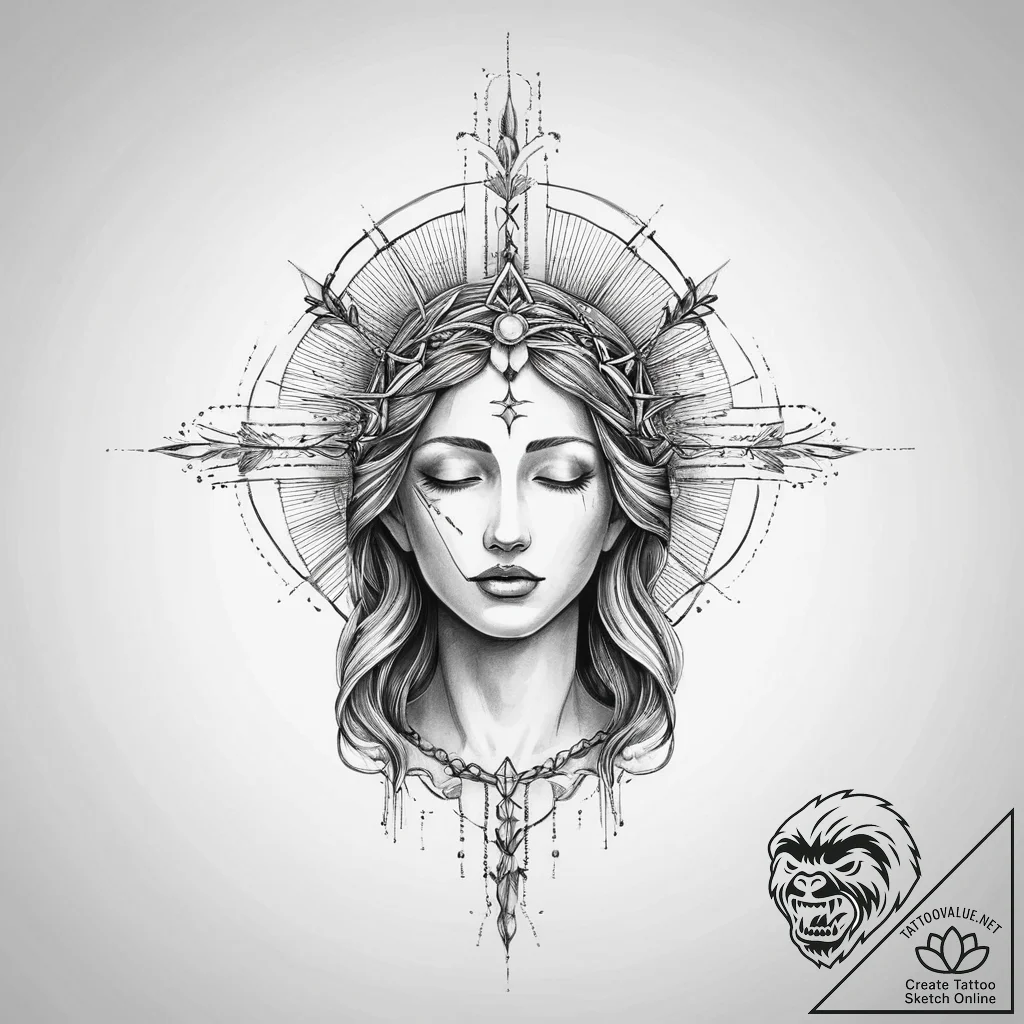 Tattoo sketch sacred mother, tattoo line art,... - tattoo sketch (№1757328101_0, 08.09.2025 10:41) — tattoovalue.net