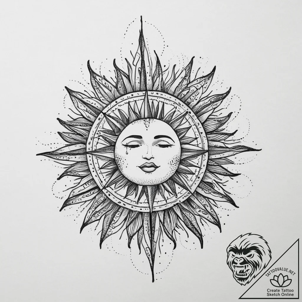 Tattoo sketch лайнворк с солнцем, artistic ta... - tattoo sketch (№1757328881_0, 08.09.2025 10:54) — tattoovalue.net