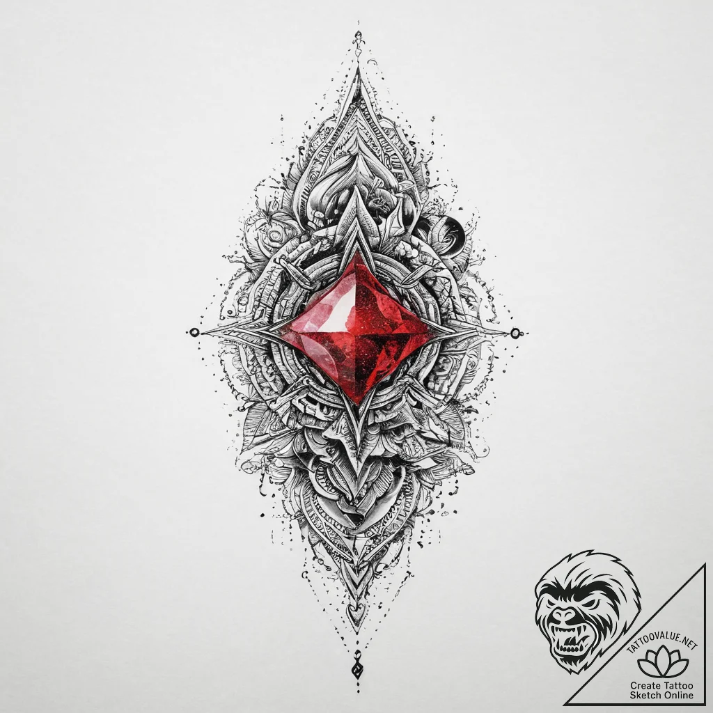 Tattoo sketch ruby, tattoo line art, dotwork... - tattoo sketch (№1757329077_0, 08.09.2025 10:57) — tattoovalue.net