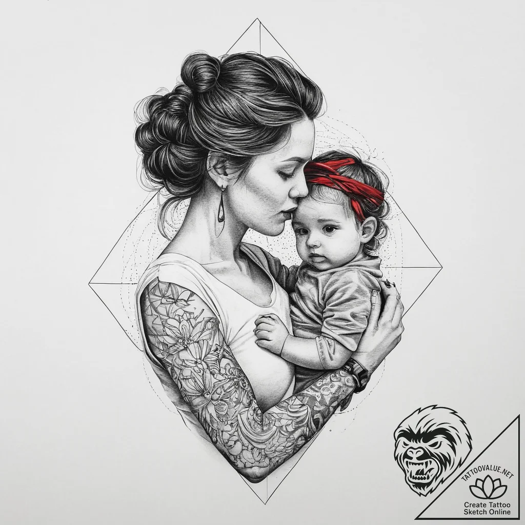 Tattoo sketch mother and child, artistic tatt... - tattoo sketch (№1757329466_0, 08.09.2025 11:04) — tattoovalue.net