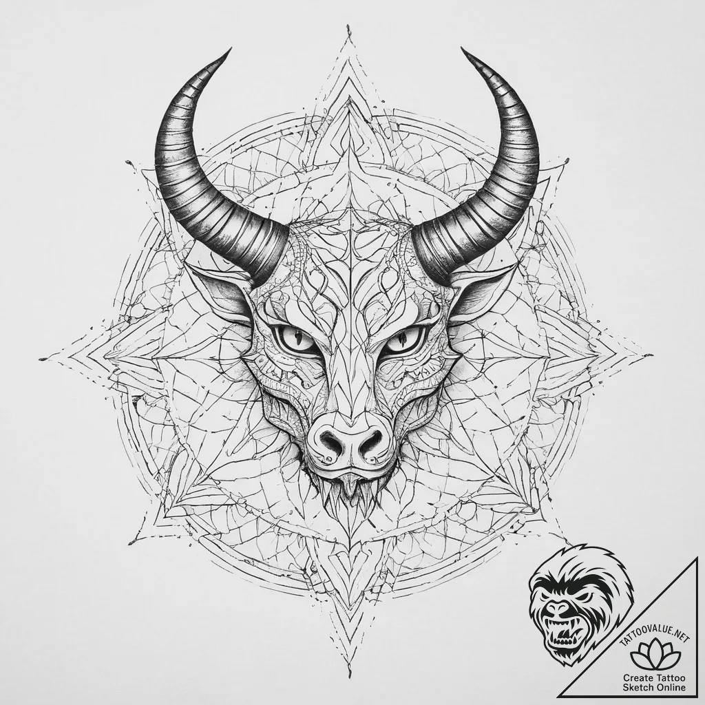 Tattoo sketch devil with horns, tattoo line a... - tattoo sketch (№1757329661_0, 08.09.2025 11:07) — tattoovalue.net