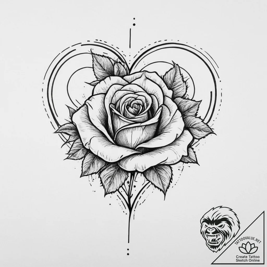 Tattoo sketch broken heart with a rose, tatto... - tattoo sketch (№1757330051_0, 08.09.2025 11:14) — tattoovalue.net