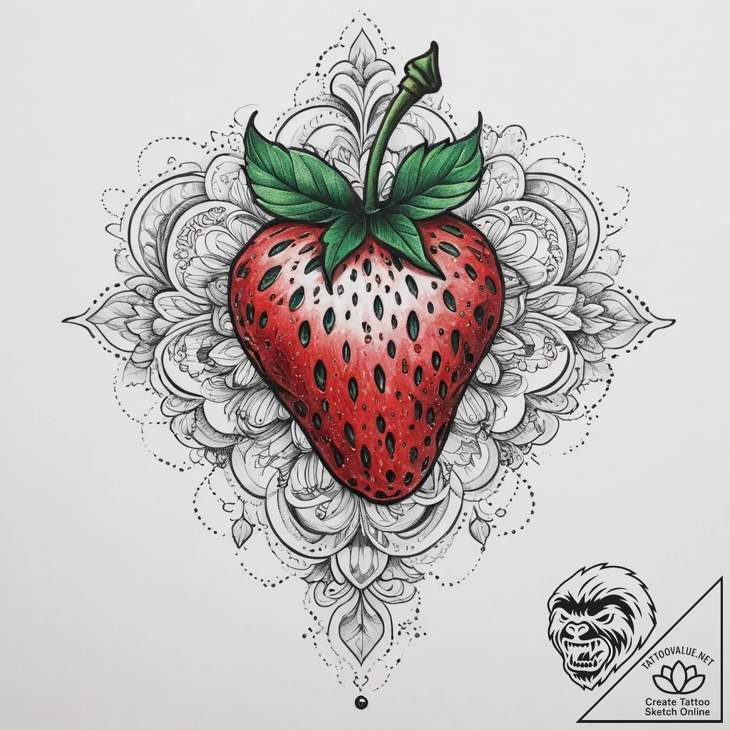 Tattoo sketch strawberry blossom, concept art... - tattoo sketch (№1757331613_0, 08.09.2025 11:40) — tattoovalue.net