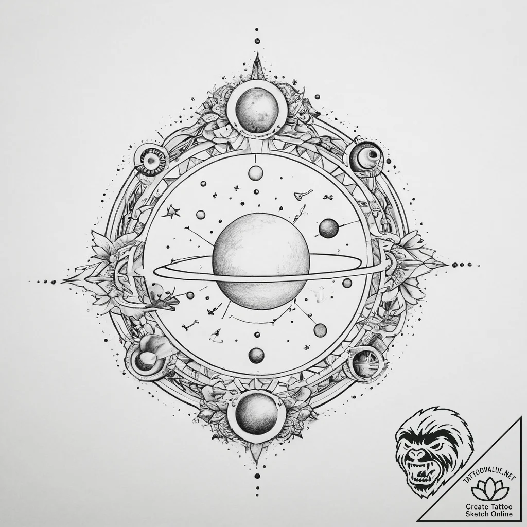 Tattoo sketch cosmic world - tattoo sketch (№1757332978_0, 08.09.2025 12:02) — tattoovalue.net