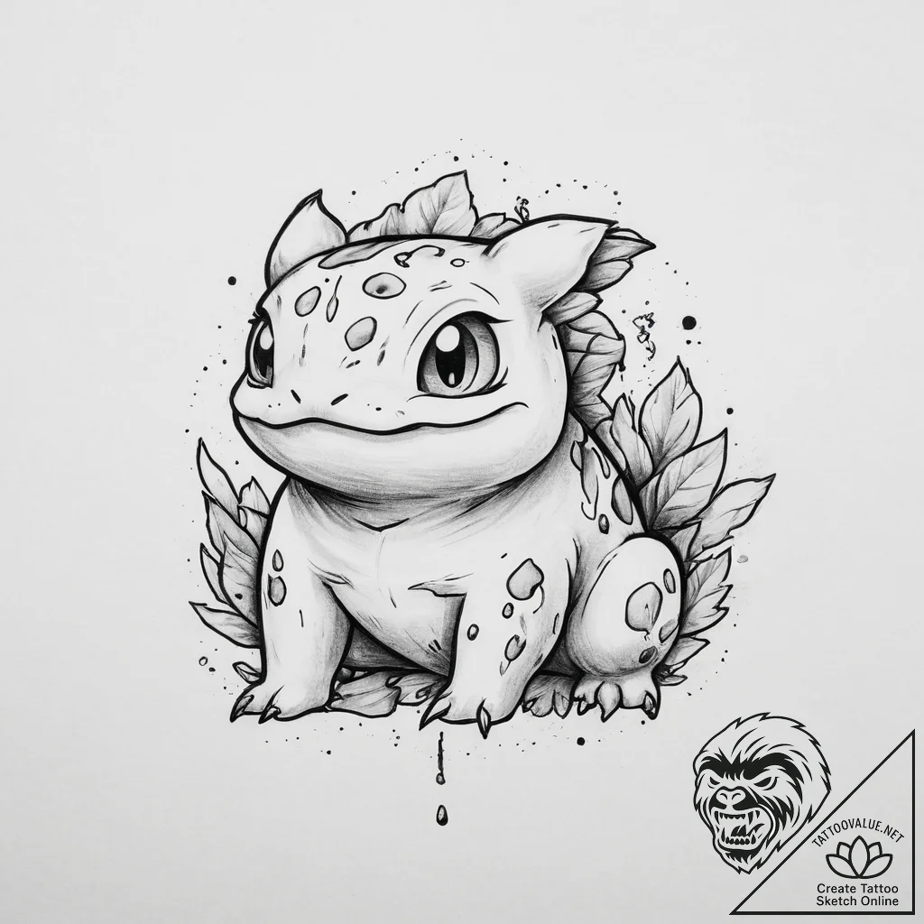 Tattoo sketch pokemon bulbasaur - tattoo sketch (№1757333947_0, 08.09.2025 12:19) — tattoovalue.net