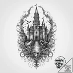 Tattoo sketch vampire with a castle, ink illu… – tattoo sketch (№1757335316_0, 08.09.2025 12:41) — tattoovalue.net