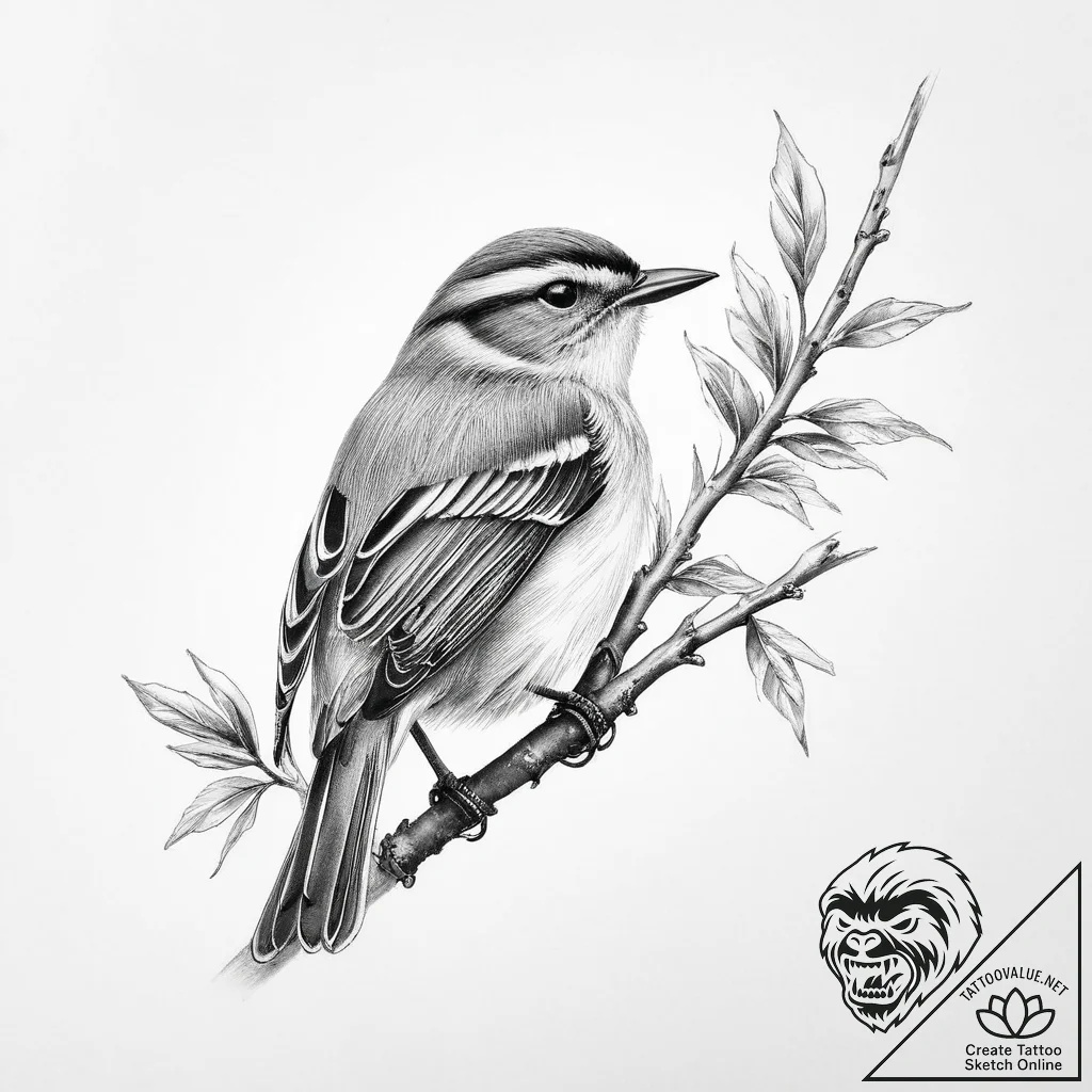 Tattoo sketch kinglet - tattoo sketch (№1757336291_0, 08.09.2025 12:58) — tattoovalue.net