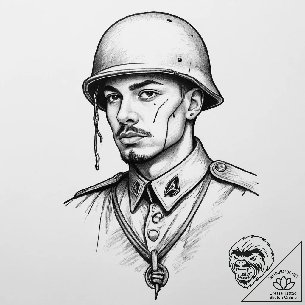 Tattoo sketch soldier with a knot, tattoo dra... - tattoo sketch (№1757336681_0, 08.09.2025 13:04) — tattoovalue.net
