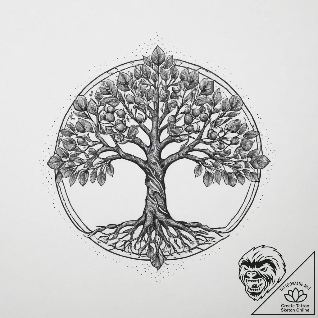 Tattoo sketch slavic tree of life with a frui... - tattoo sketch (№1757341895_0, 08.09.2025 14:31) — tattoovalue.net