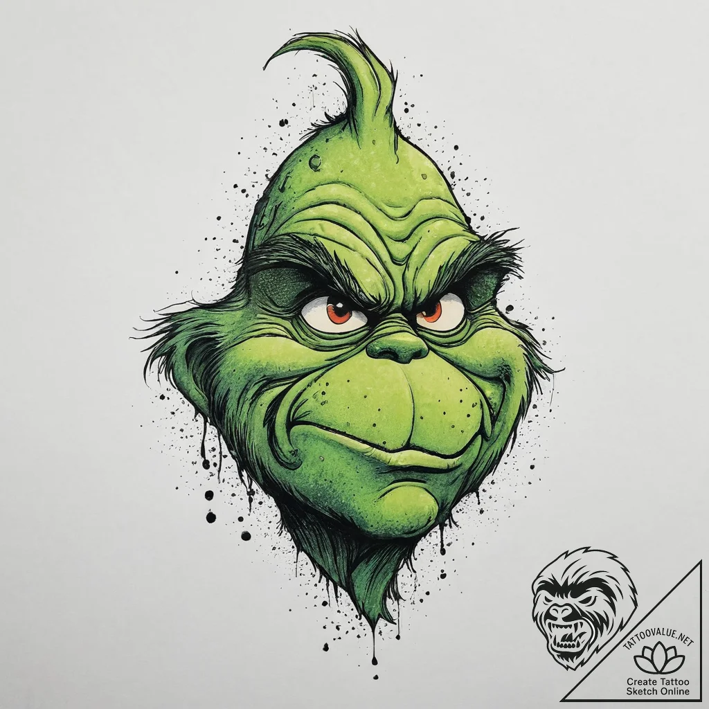 Tattoo sketch the grinch with a paw, tattoo l... - tattoo sketch (№1757343493_0, 08.09.2025 14:58) — tattoovalue.net