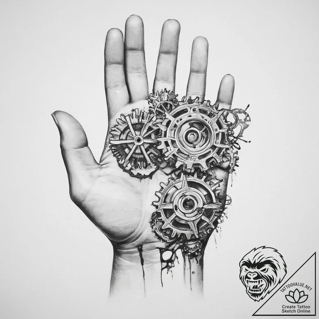 Tattoo sketch hands with a gear - tattoo sketch (№1757345091_0, 08.09.2025 15:24) — tattoovalue.net