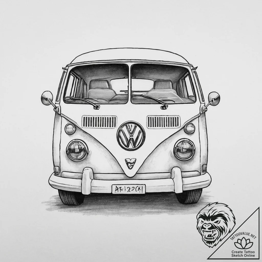 Tattoo sketch hippie vw van, ink illustration... - tattoo sketch (№1757345496_0, 08.09.2025 15:31) — tattoovalue.net