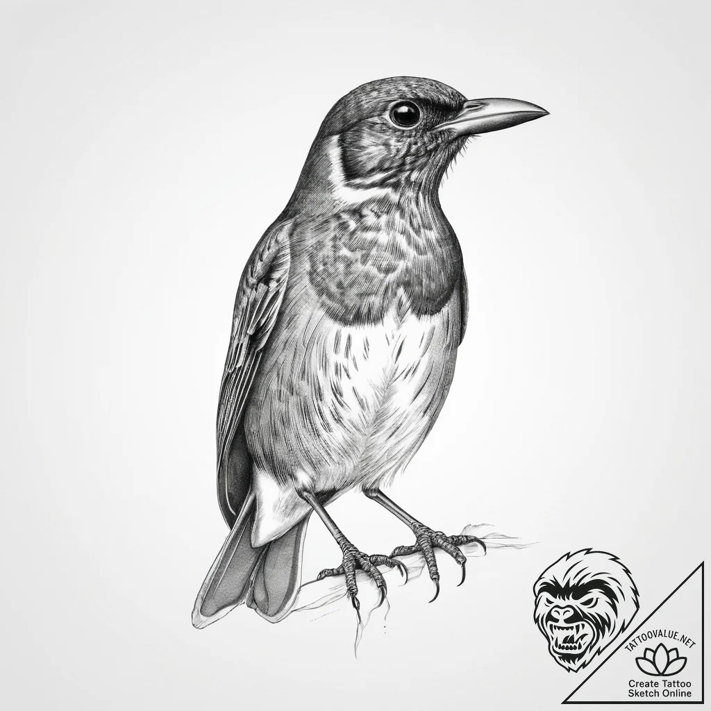 Tattoo sketch thrush - tattoo sketch (№1757345695_0, 08.09.2025 15:34) — tattoovalue.net