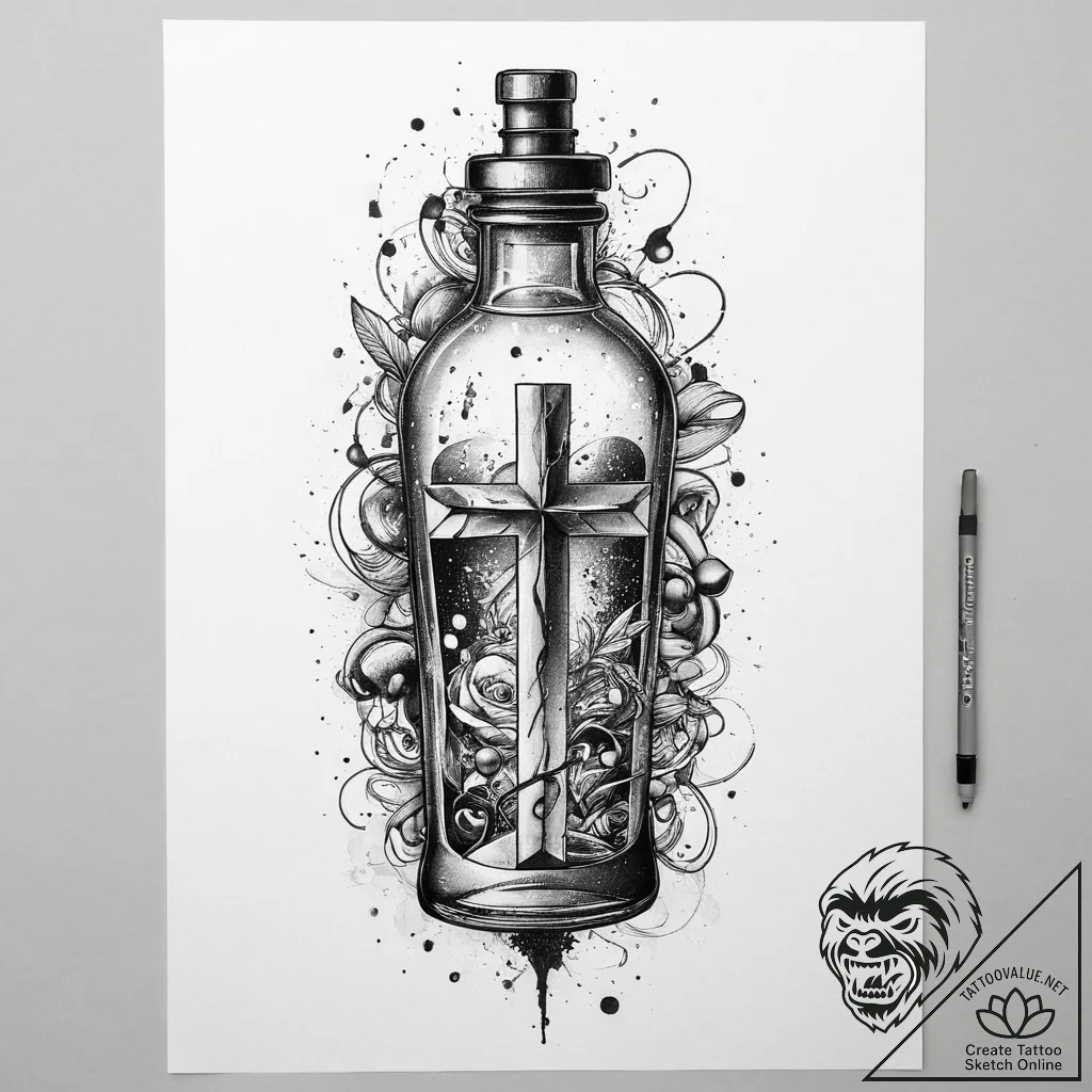 Tattoo sketch galaxy in a bottle, tattoo flas... - tattoo sketch (№1757347300_0, 08.09.2025 16:01) — tattoovalue.net