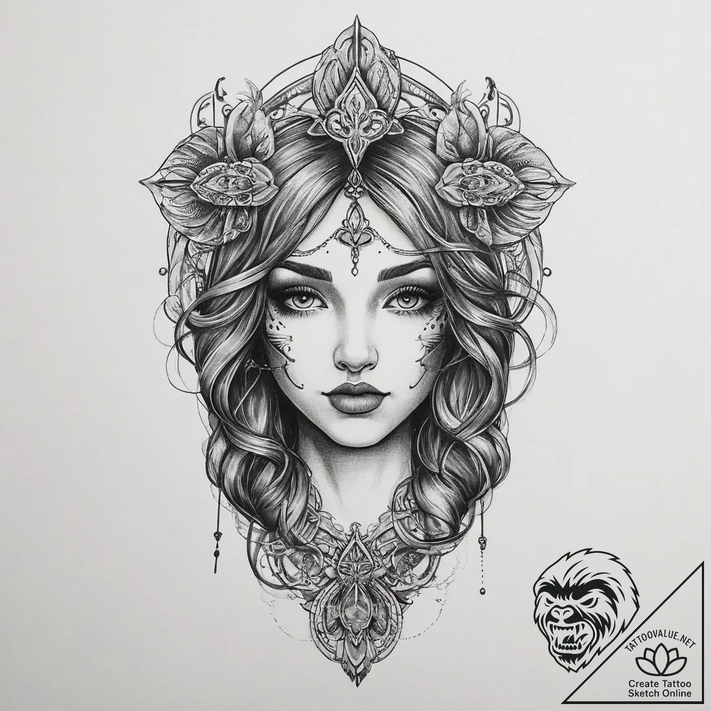 Tattoo sketch face, concept art for tattoo, m... - tattoo sketch (№1757347498_0, 08.09.2025 16:04) — tattoovalue.net