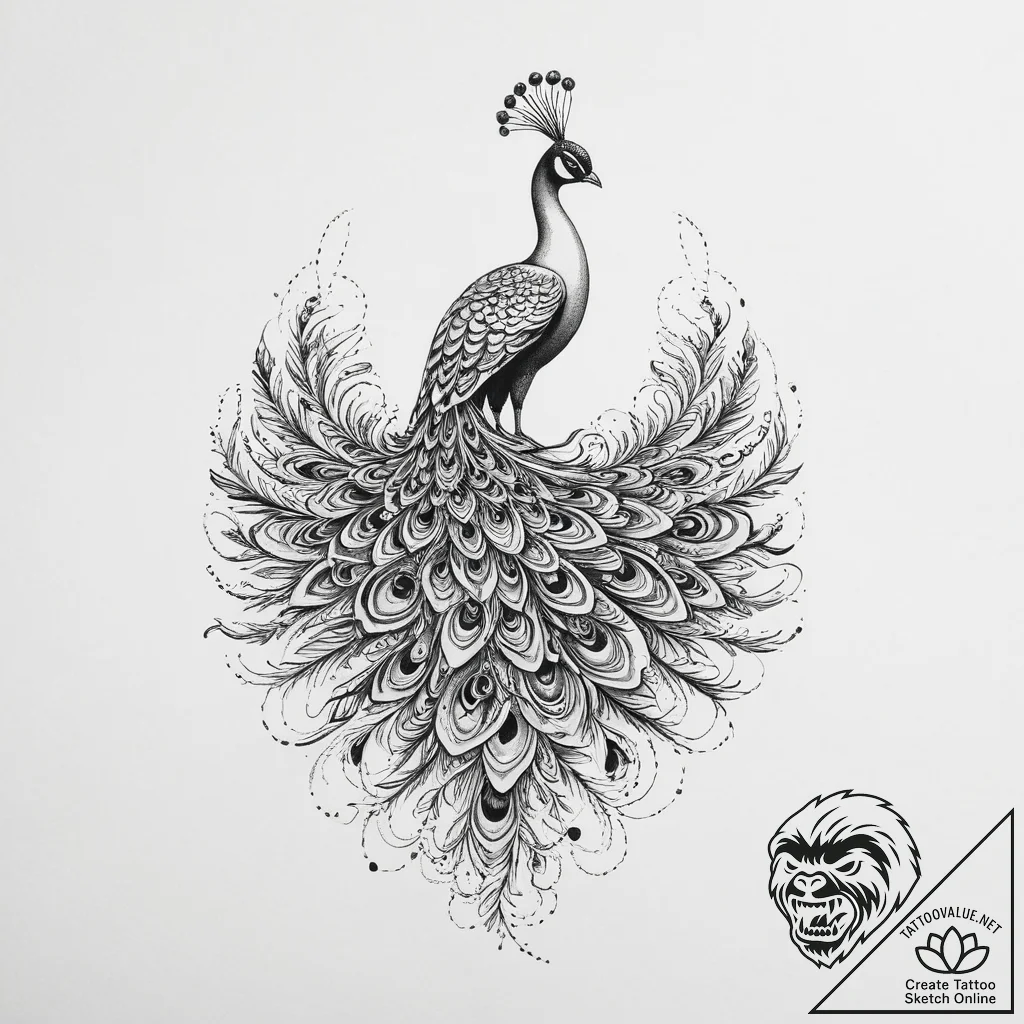 Tattoo sketch peacock tattoo - tattoo sketch (№1757348885_0, 08.09.2025 16:28) — tattoovalue.net