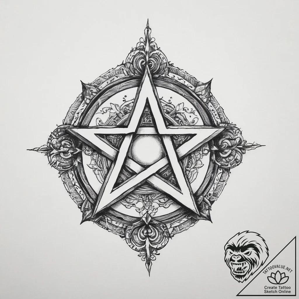 Tattoo sketch wiccan pentacle, artistic tatto... - tattoo sketch (№1757351083_0, 08.09.2025 17:04) — tattoovalue.net