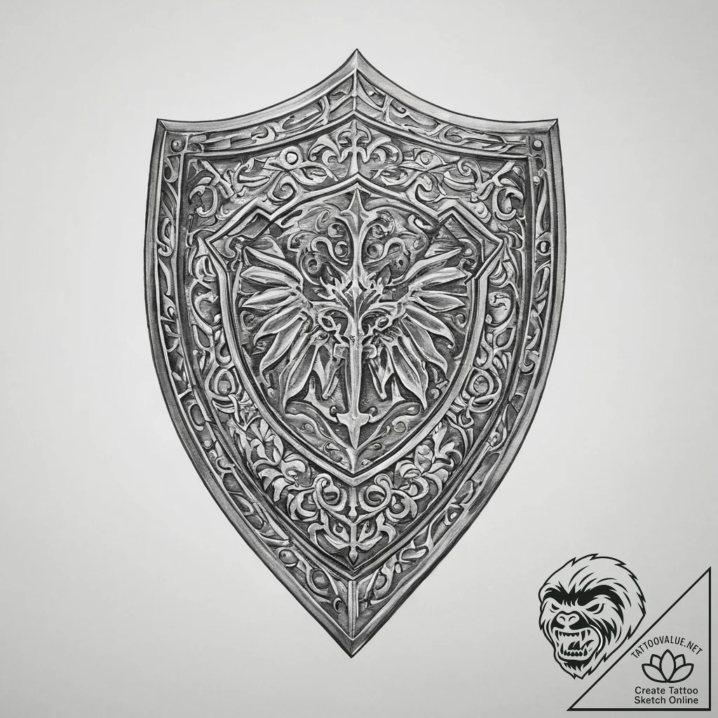 Tattoo sketch metalworking a shield - tattoo sketch (№1757351677_0, 08.09.2025 17:14) — tattoovalue.net