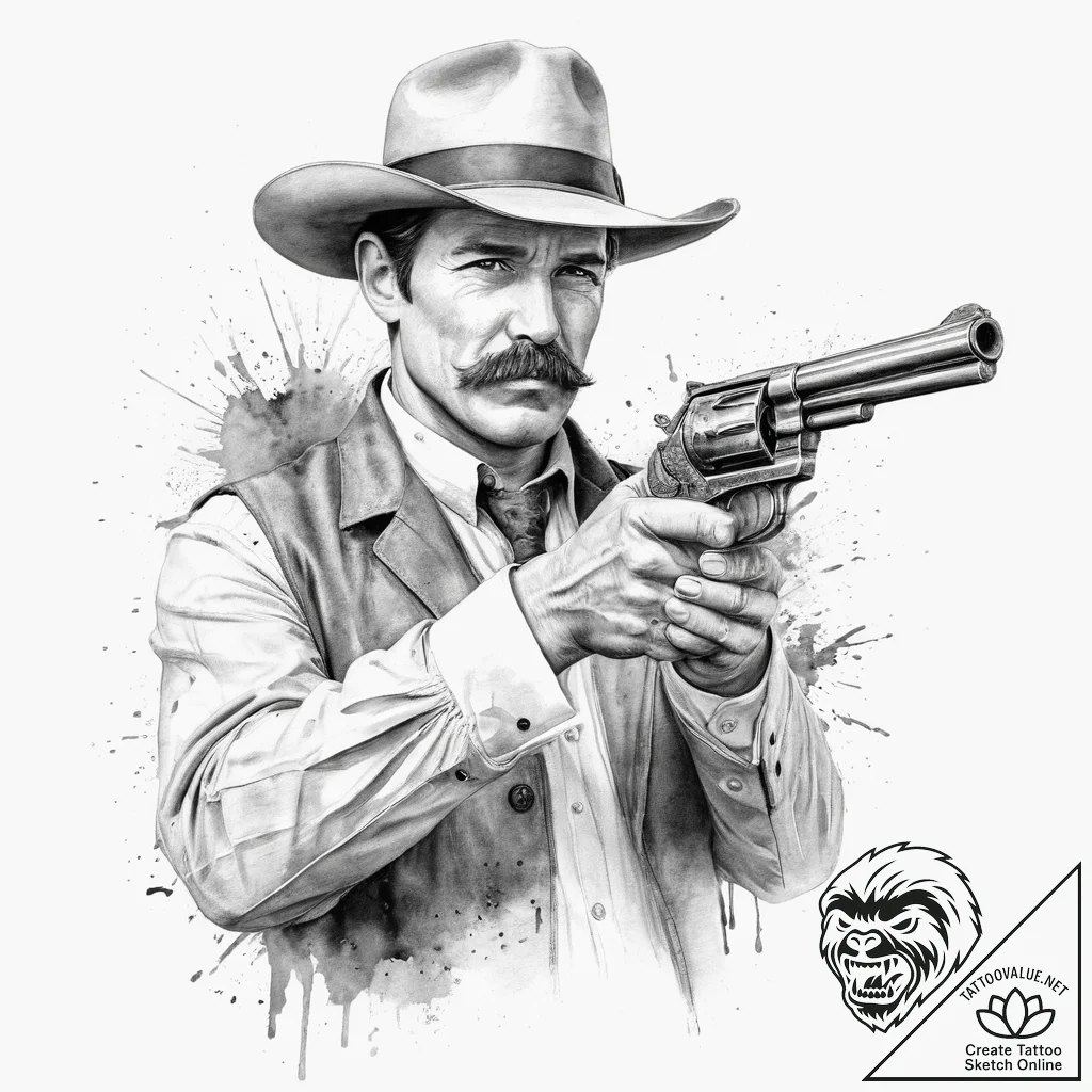Tattoo sketch wyatt earp with a gun, tattoo d... - tattoo sketch (№1757353464_0, 08.09.2025 17:44) — tattoovalue.net