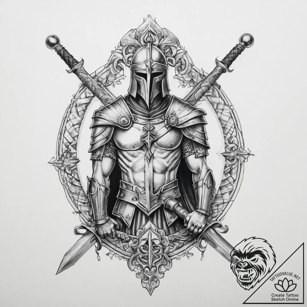 Tattoo sketch king arthur with excalibur, ink... - tattoo sketch (№1757353666_0, 08.09.2025 17:47) — tattoovalue.net