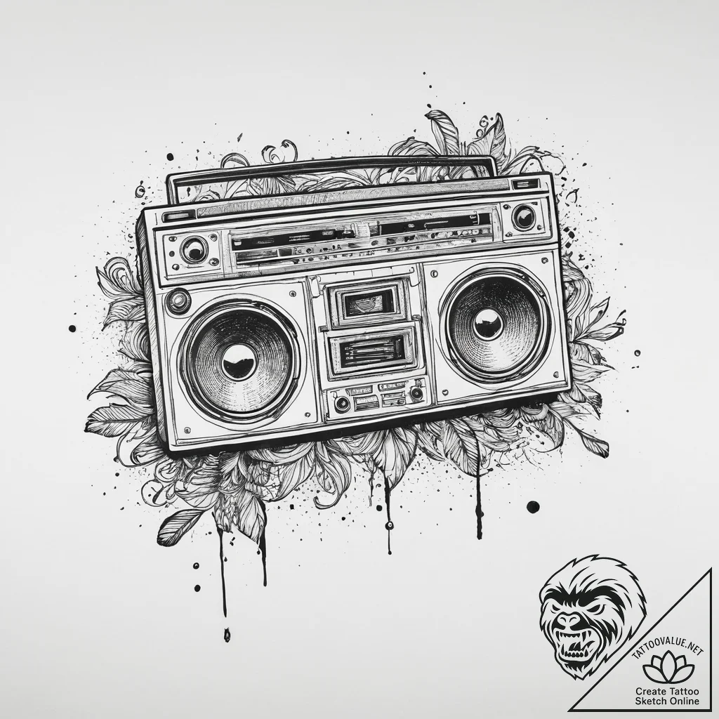 Tattoo sketch hip-hop boombox, tattoo flash s... - tattoo sketch (№1757355254_0, 08.09.2025 18:14) — tattoovalue.net