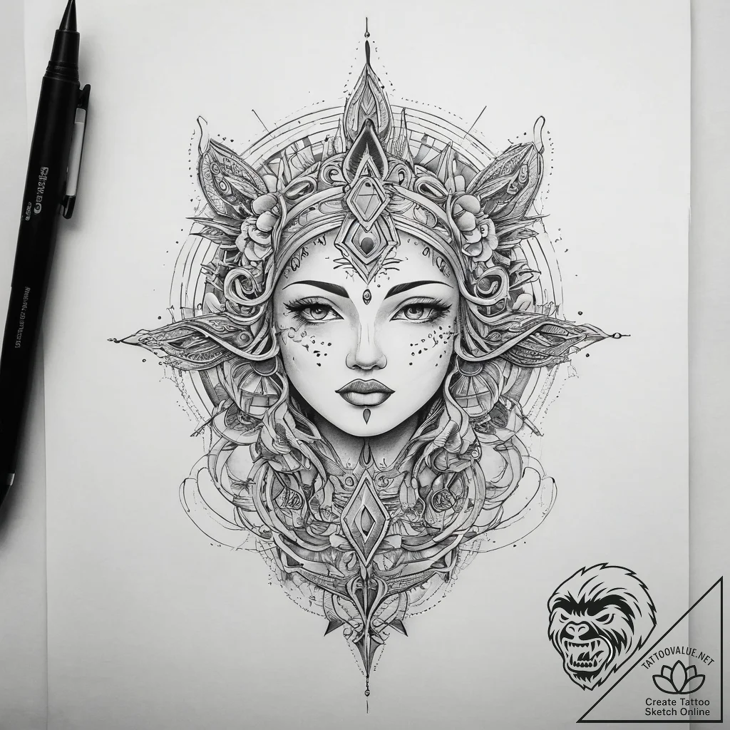 Tattoo sketch cosmic foundation, tattoo drawi... - tattoo sketch (№1757358253_0, 08.09.2025 19:04) — tattoovalue.net