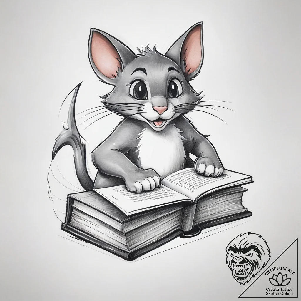 Tattoo sketch tom and jerry with a book - tattoo sketch (№1757360235_0, 08.09.2025 19:37) — tattoovalue.net