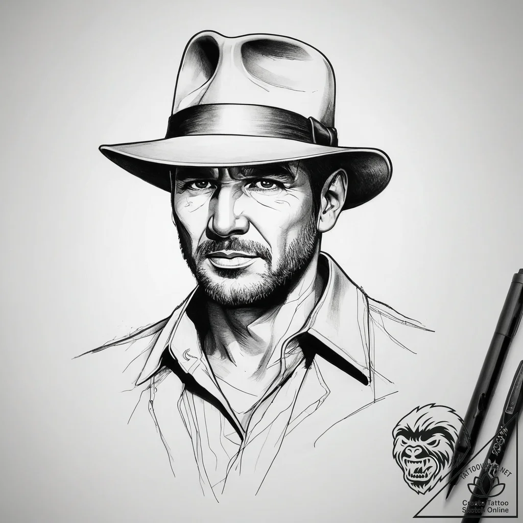 Tattoo sketch indiana jones silhouette, conce... - tattoo sketch (№1757363022_0, 08.09.2025 20:23) — tattoovalue.net