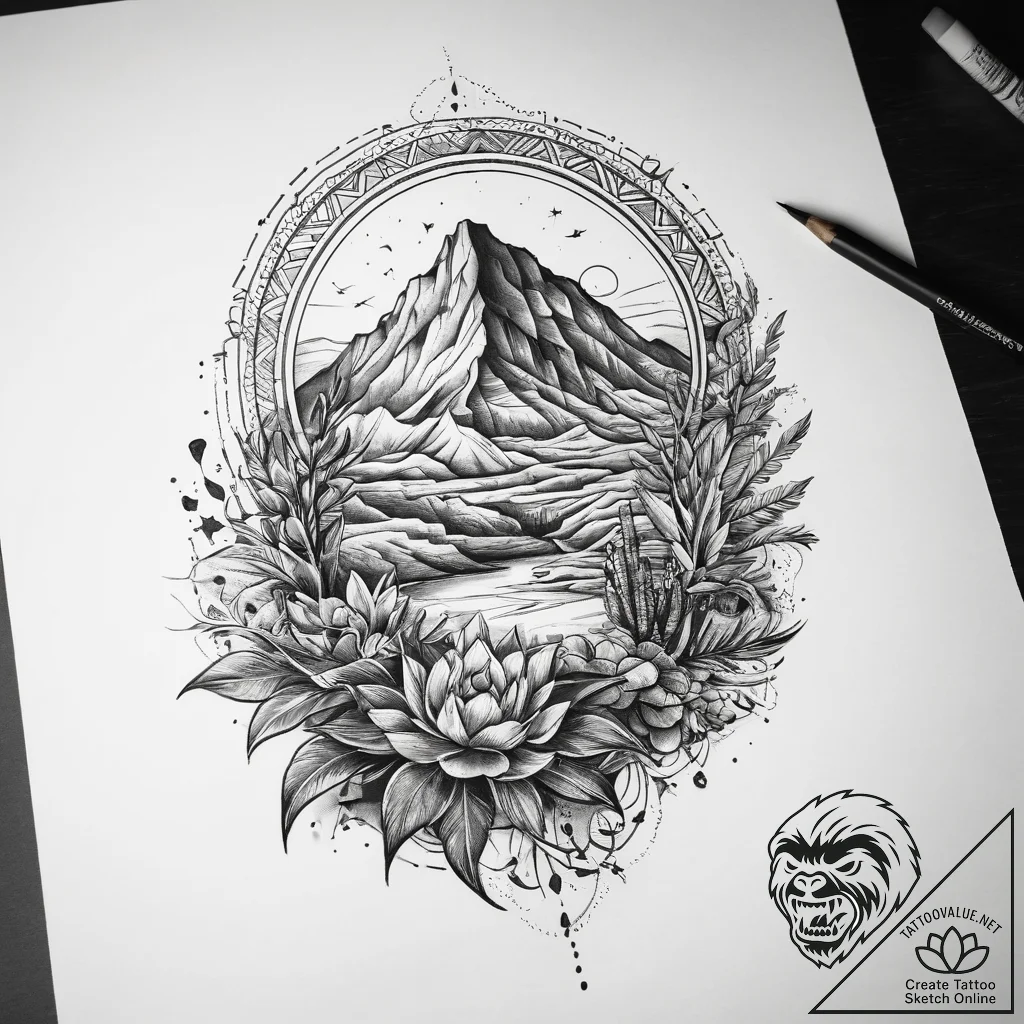 Tattoo sketch desert, ink illustration for ta... - tattoo sketch (№1757366808_0, 08.09.2025 21:26) — tattoovalue.net